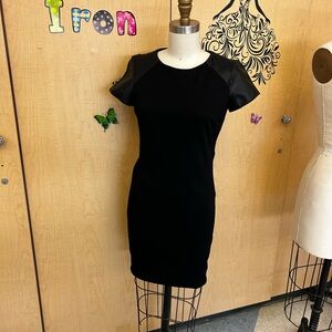 Aqua Brand Bloomingdales black mini dress XS with leather sleeves